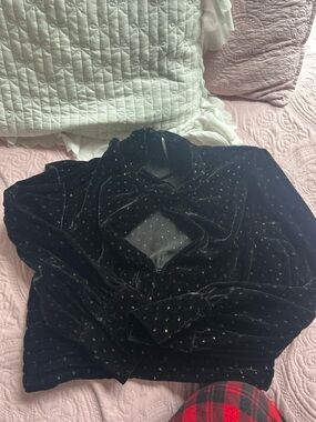 Zara Black Velvet Top with Gold Accent Dots